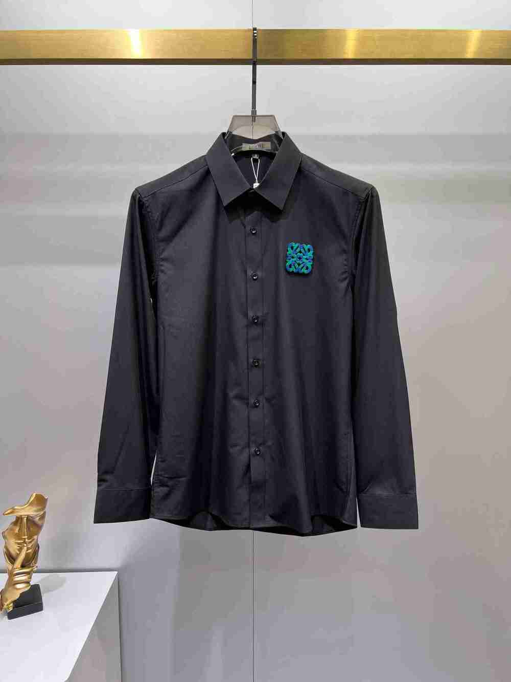 LOEWE Black Shirt Two Tone Green Blue Anagram Patch Casual Button Shirt